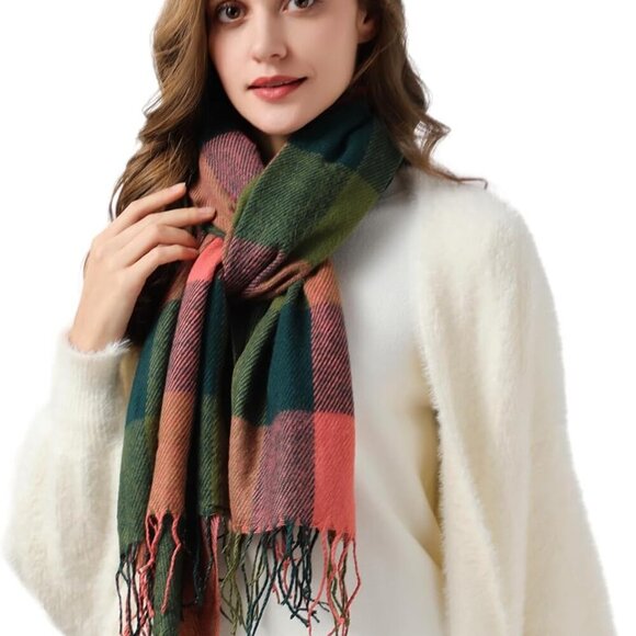 Scarf for Women - Women's Fall Winter Scarfs, Classical Scottish Checked Long Sh - Picture 5 of 9